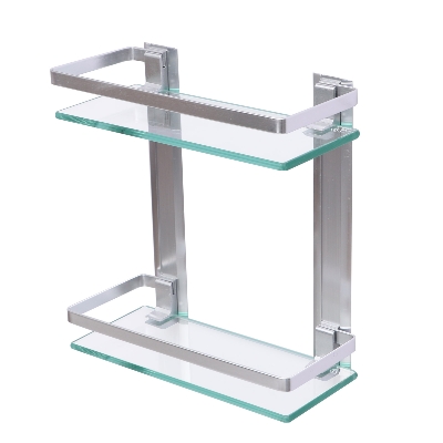 Picture of Tempered Glass Shelf Double-Layer Glass Bathroom Rack Wall Mounted Bracket Glass Bathroom Shower Organizer Shampoo Holder for Bathroom Home Kitchen