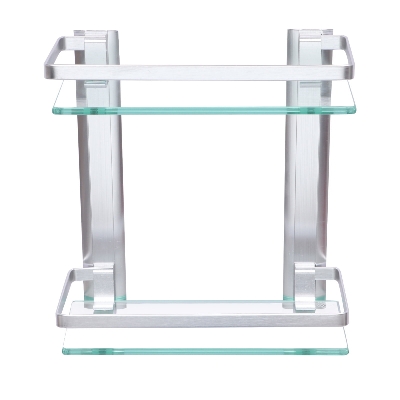 Picture of Tempered Glass Shelf Double-Layer Glass Bathroom Rack Wall Mounted Bracket Glass Bathroom Shower Organizer Shampoo Holder for Bathroom Home Kitchen