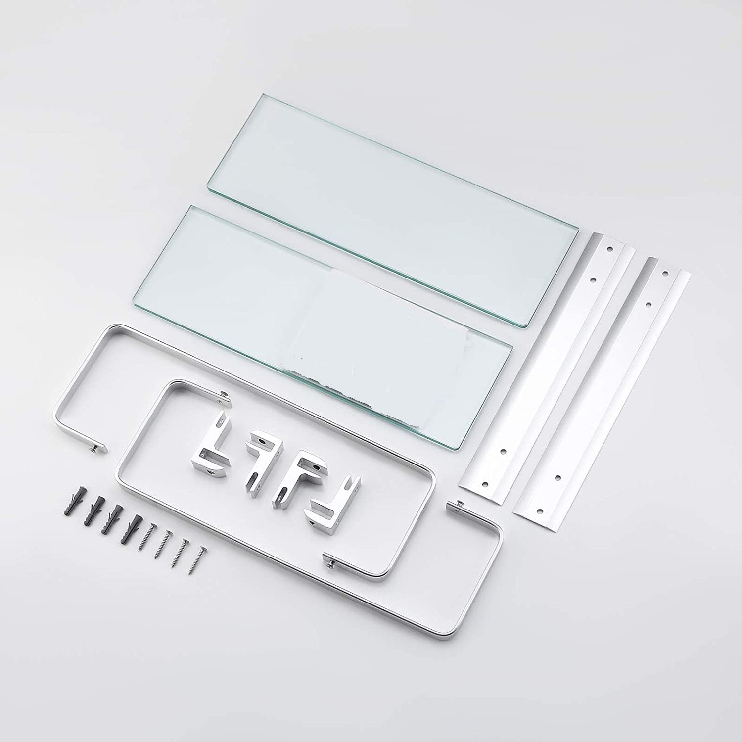 Picture of Tempered Glass Shelf Double-Layer Glass Bathroom Rack Wall Mounted Bracket Glass Bathroom Shower Organizer Shampoo Holder for Bathroom Home Kitchen