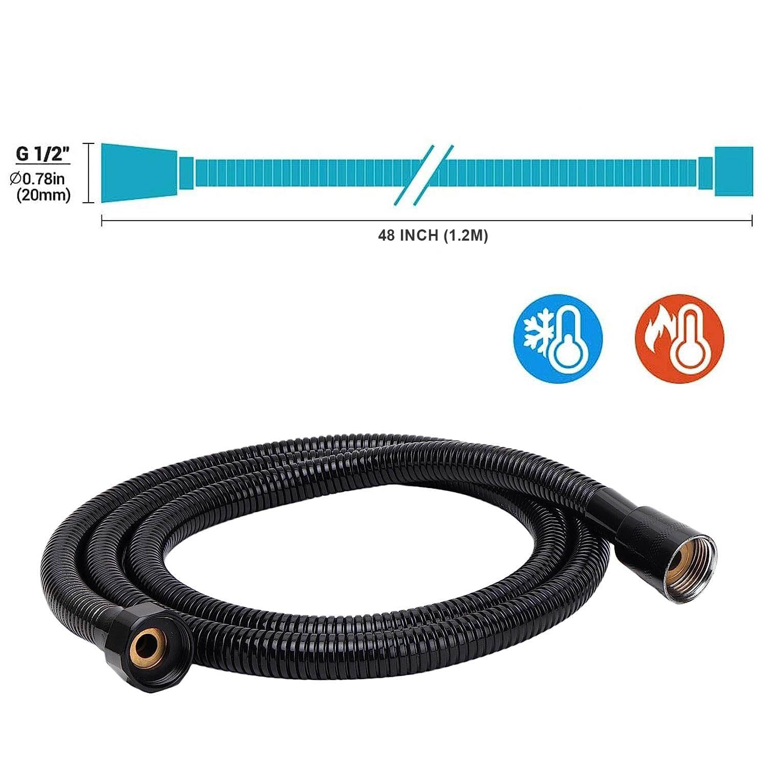 Picture of High Density Stainless Steel Flexible Shower Hose, Health Faucet Tube, Hand Shower Pipe/Tube  (1.2 MTR (Black))