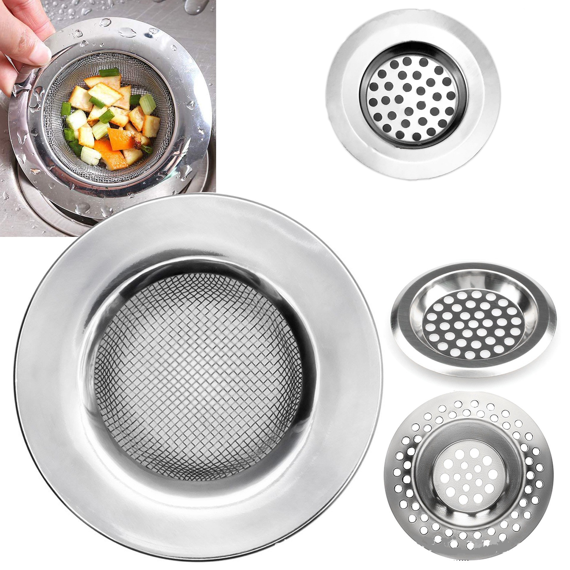 Picture of 3 inch Kitchen Sink Filter Stainless Steel Mesh Sink Strainer Filter Bathroom Sink Strainer Drain Hole Filter Trap Waste Screen
