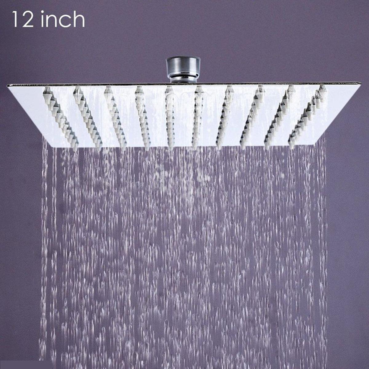 Picture of 12 Inch Square Stainless Steel Rain Shower Head Rainfall Bathroom Sprayer-silver