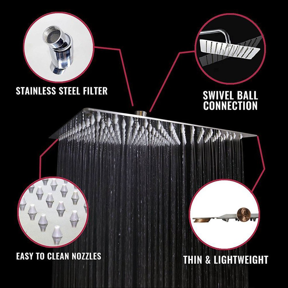 Picture of 12 Inch Square Stainless Steel Rain Shower Head Rainfall Bathroom Sprayer-silver