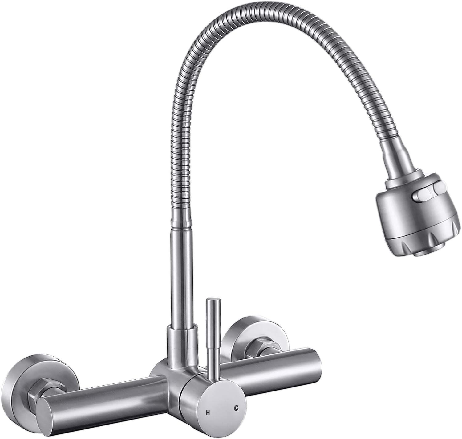 Picture of SUS304 Wall Mounted Mixer 360 Flexible Sink Cock for Kitchen (Stick Lever)