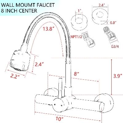 Picture of SUS304 Wall Mounted Mixer 360 Flexible Sink Cock for Kitchen (Stick Lever)