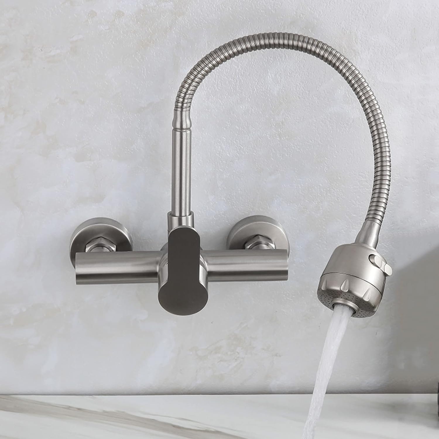 Picture of SUS304 Wall Mounted Mixer 360 Flexible Sink Cock for Kitchen (Flat Lever)