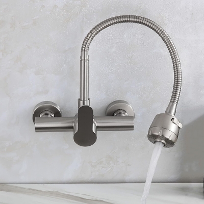 Picture of SUS304 Wall Mounted Mixer 360 Flexible Sink Cock for Kitchen (Flat Lever)