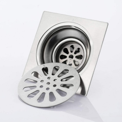 Picture of 5" Stainless Steel Square Bathroom Shower Waste Floor Drainer Grate [Heavy; Silver]