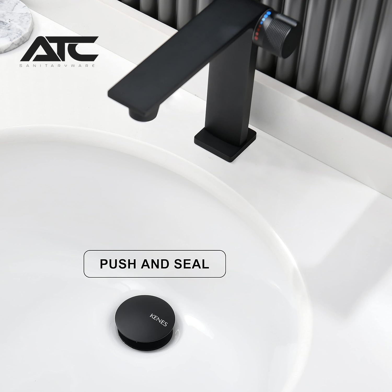 Picture of Pop Up Basin Drain, Matte Black Pop Up Sink Plug with Slots, Click Clack Spring Plug without Overflow for Sink (Black)