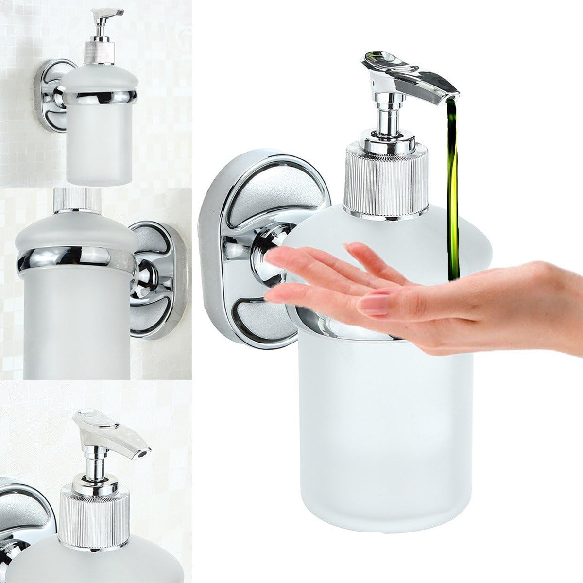 Picture of ATC Sanitaryware- Stainless Steel Wall Mounted Soap Dispenser Holder Shampoo Bottle Frosted Glass