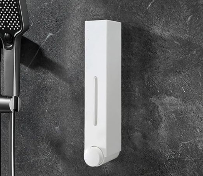 Picture of Wall Mounted Manual Push-Button Soap Dispenser | Shower | Lotion | Shampoo | with Gel Bottle [White; 420ml]