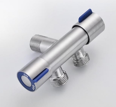 Picture of Stainless 304 Double Angle Valve 2 Way Angle Valve 1/2 x 1/2 Multi-Function Standard Spout Angle Valve Two Out Double Water Double Control Angle Valve Faucet Switch