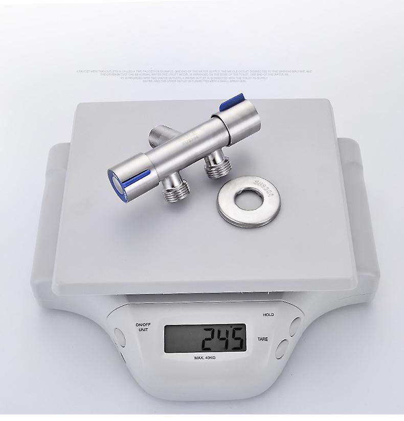 Picture of Stainless 304 Double Angle Valve 2 Way Angle Valve 1/2 x 1/2 Multi-Function Standard Spout Angle Valve Two Out Double Water Double Control Angle Valve Faucet Switch