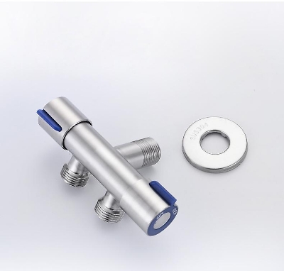 Picture of Stainless 304 Double Angle Valve 2 Way Angle Valve 1/2 x 1/2 Multi-Function Standard Spout Angle Valve Two Out Double Water Double Control Angle Valve Faucet Switch