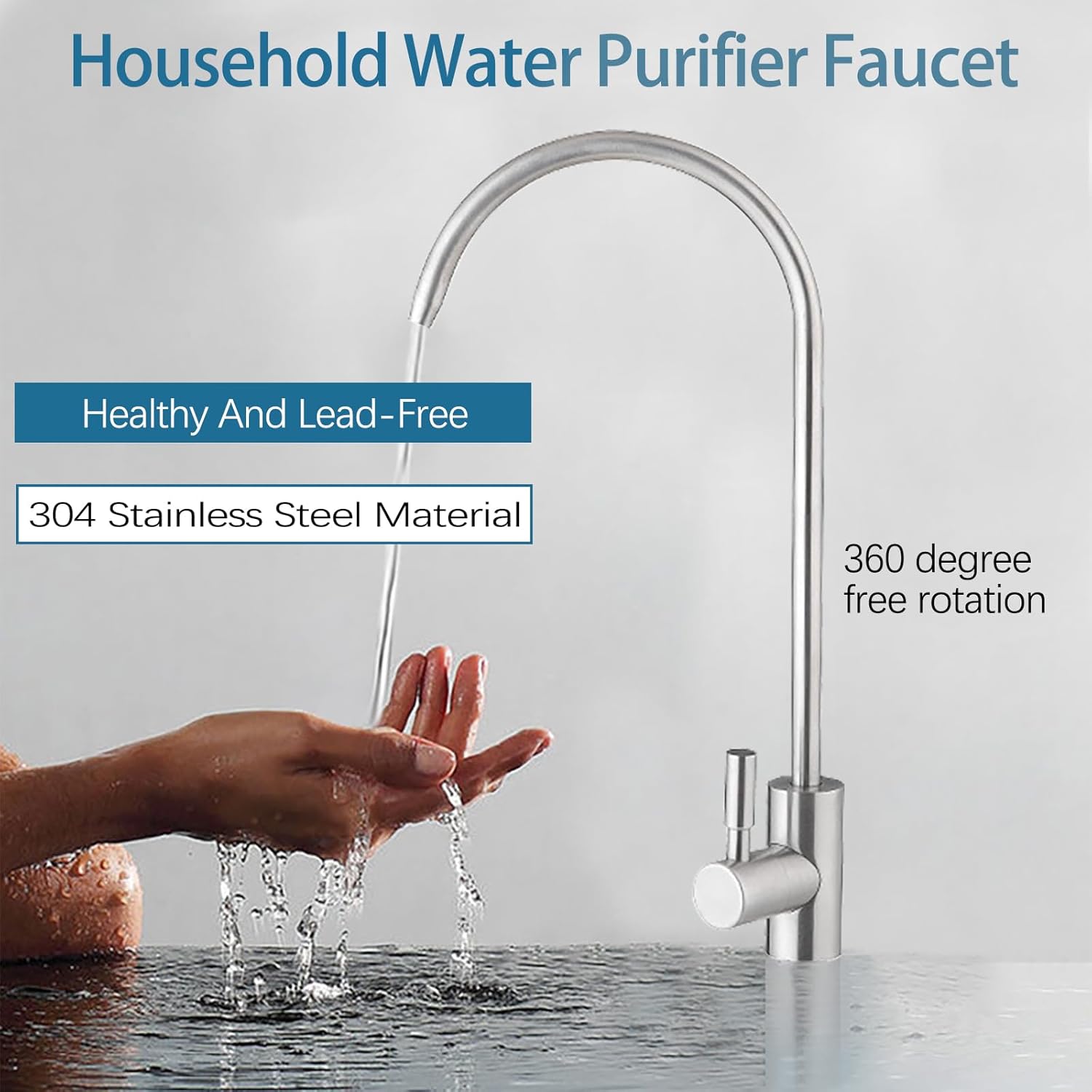 Picture of 1/4 Inch Stainless Steel Faucet Water Filter Tap for Kitchen Sink Rotation Faucet Fast Connection Drinking Water