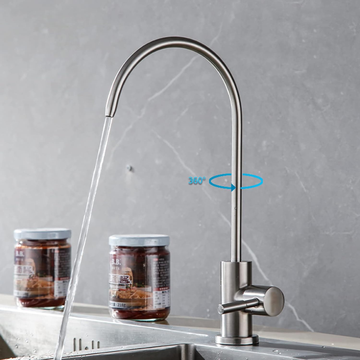Picture of 1/4 Inch Stainless Steel Faucet Water Filter Tap for Kitchen Sink Rotation Faucet Fast Connection Drinking Water