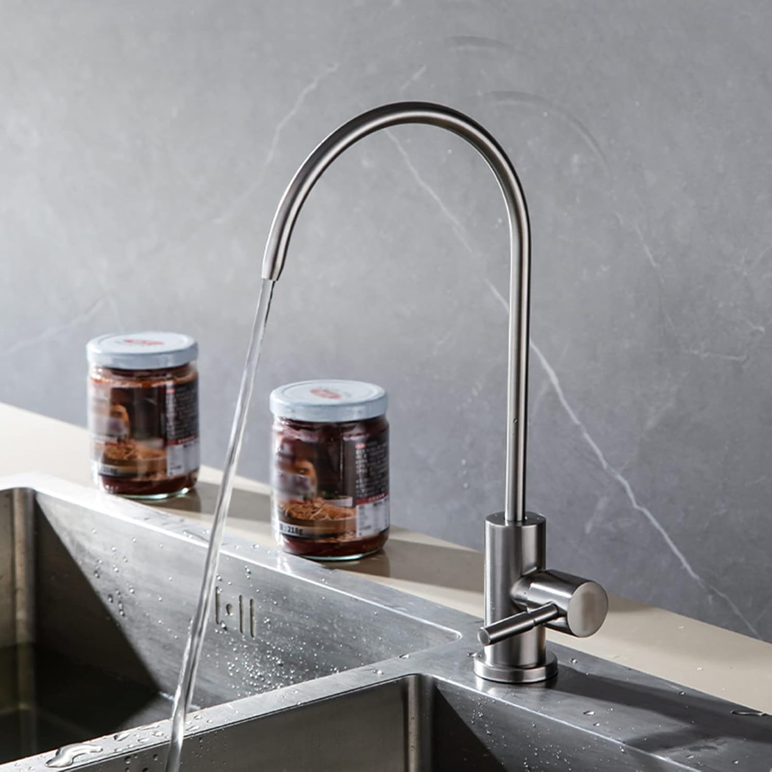 Picture of 1/4 Inch Stainless Steel Faucet Water Filter Tap for Kitchen Sink Rotation Faucet Fast Connection Drinking Water