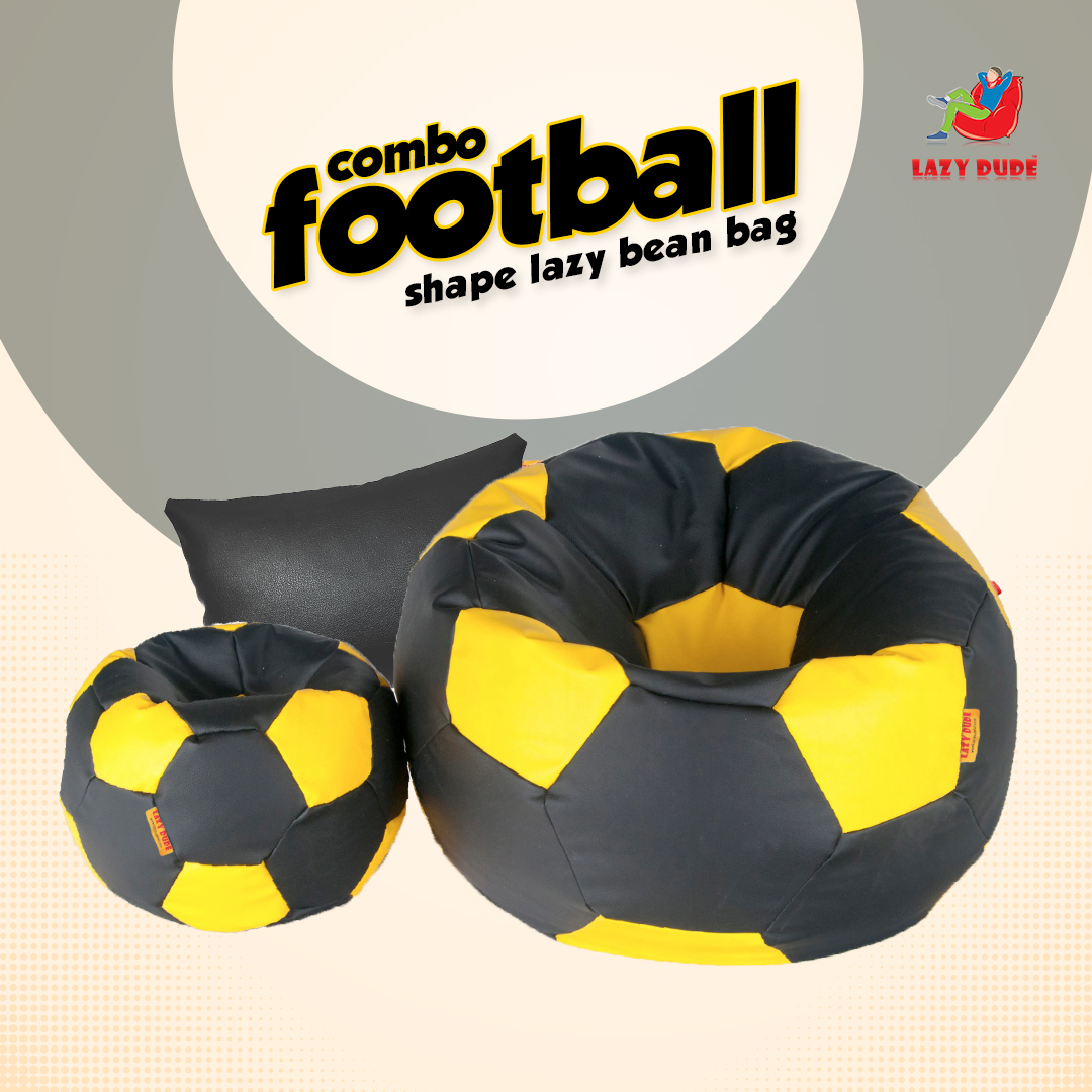 Football Shape Lazy Bean Bag Combo Set - Black and Yellow Color - XL Size LAZY DUDEonline shop bangladeshothoba.com