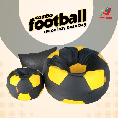 Football Shape Lazy Bean Bag Combo Set - Black and Yellow Color - XL Size LAZY DUDEonline shop bangladeshothoba.com