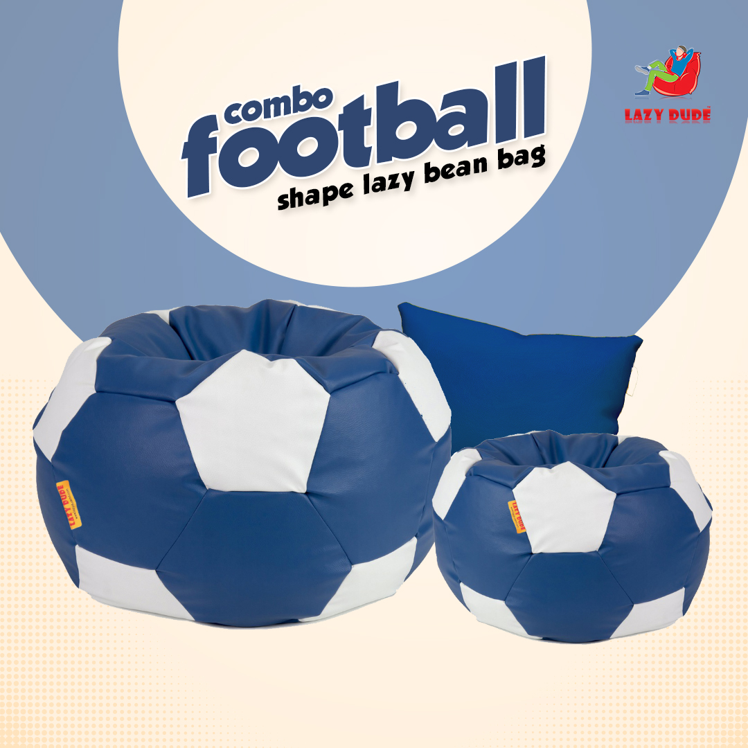 Football Shape Lazy Bean Bag Combo Set - Deep Blue and White Color - XL Size LAZY DUDEonline shop bangladeshothoba.com