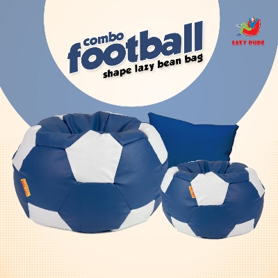 Football Shape Lazy Bean Bag Combo Set - Deep Blue and White Color - XL Size LAZY DUDEonline shop bangladeshothoba.com