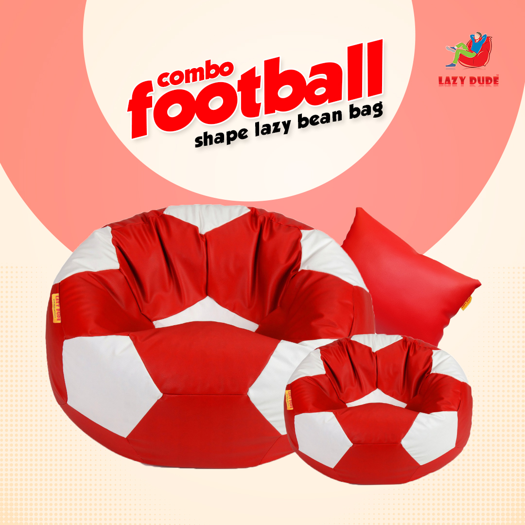 Football Shape Lazy Bean Bag Combo Set - Red and White Color - XL Size LAZY DUDEonline shop bangladeshothoba.com