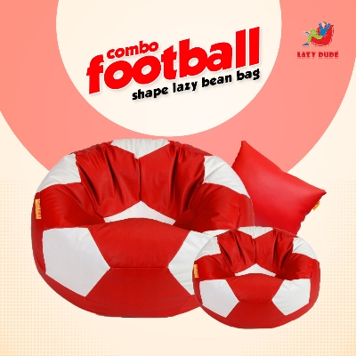 Football Shape Lazy Bean Bag Combo Set - Red and White Color - XL Size LAZY DUDEonline shop bangladeshothoba.com