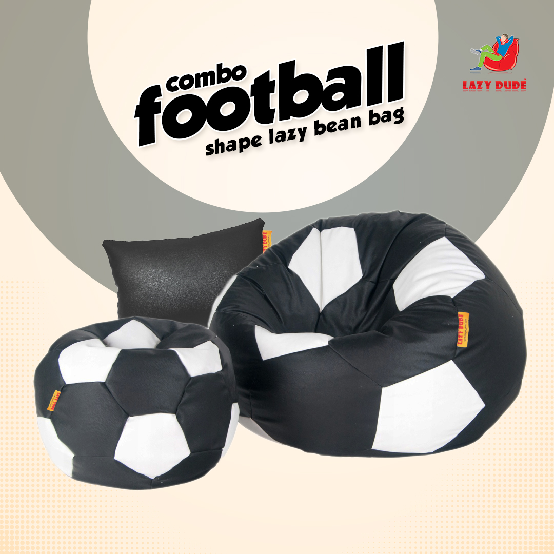 Football Shape Lazy Bean Bag Combo Set - Black and White Color - XL Size LAZY DUDEonline shop bangladeshothoba.com