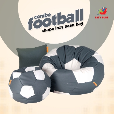 Football Shape Lazy Bean Bag Combo Set - Ash and White Color - XL Size LAZY DUDEonline shop bangladeshothoba.com