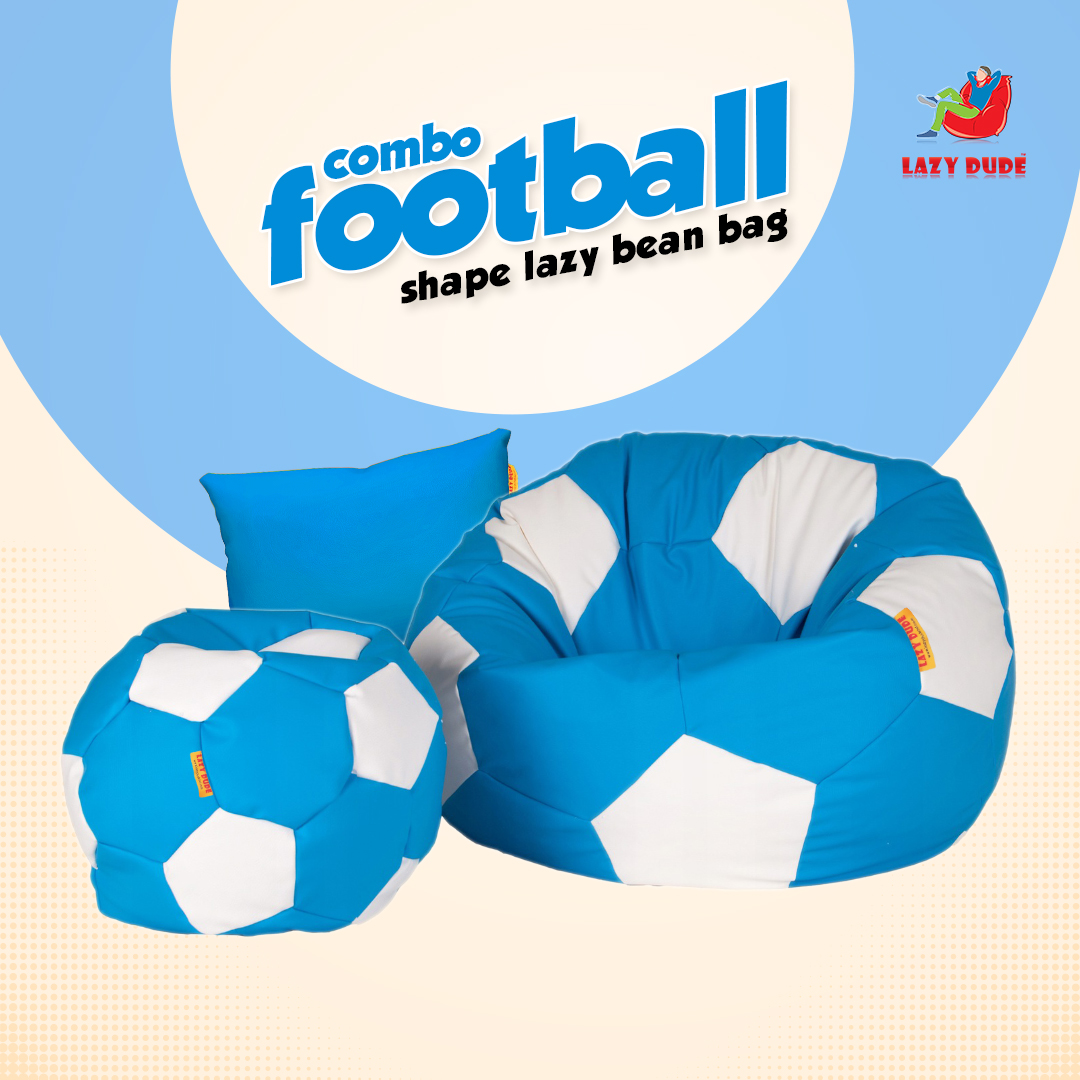Football Shape Lazy Bean Bag Combo Set - Sky Blue and White Color - XL Size LAZY DUDEonline shop bangladeshothoba.com