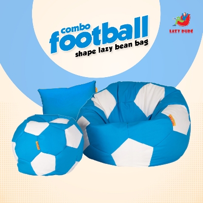 Football Shape Lazy Bean Bag Combo Set - Sky Blue and White Color - XL Size LAZY DUDEonline shop bangladeshothoba.com