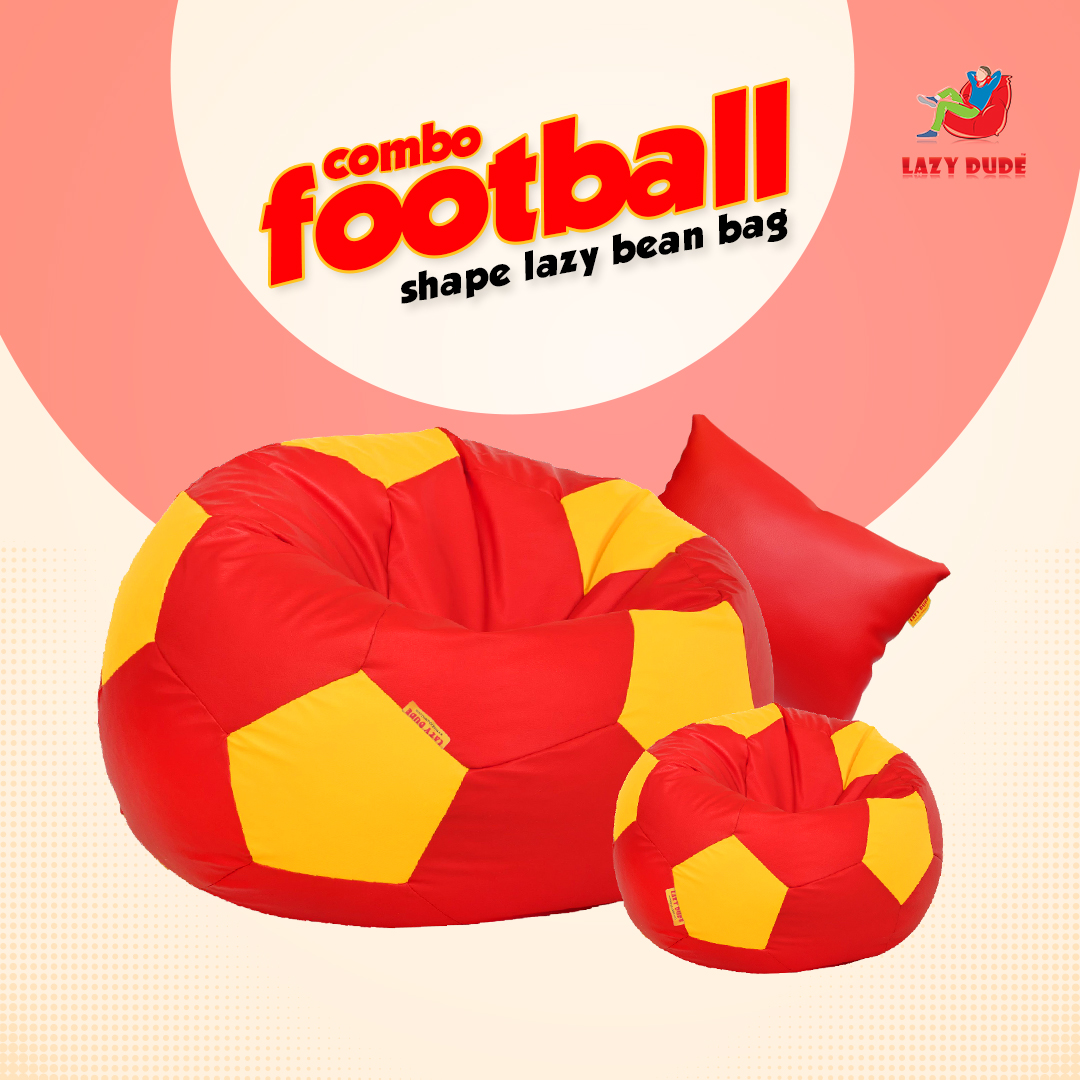 Football Shape Lazy Bean Bag Combo Set - Red and Yellow Color - XL Size LAZY DUDEonline shop bangladeshothoba.com