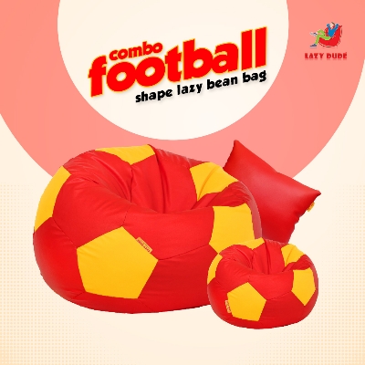Football Shape Lazy Bean Bag Combo Set - Red and Yellow Color - XL Size LAZY DUDEonline shop bangladeshothoba.com
