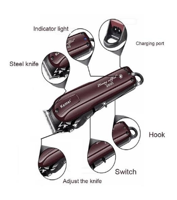 Picture of Kemei KM-2600 Professional AC/DC Cordless Electric Hair Clipper,used with cord or without cord.