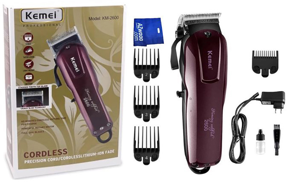 Picture of Kemei KM-2600 Professional AC/DC Cordless Electric Hair Clipper,used with cord or without cord.