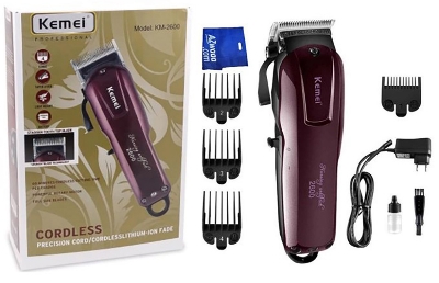 Picture of Kemei KM-2600 Professional AC/DC Cordless Electric Hair Clipper,used with cord or without cord.