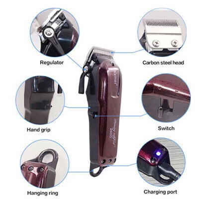 Picture of Kemei KM-2600 Professional AC/DC Cordless Electric Hair Clipper,used with cord or without cord.