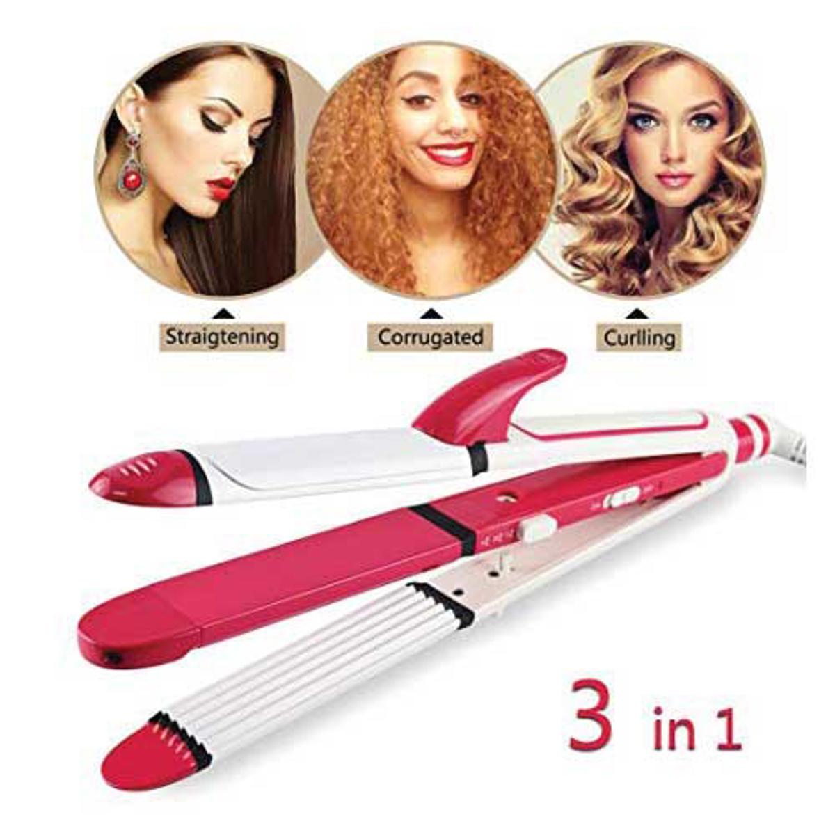 Picture of Kemei Km-1213 Professional Multifiers 3 In 1 Electric Ceramic Iron Wave Hair Carler Straight