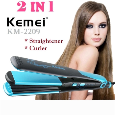 Picture of Kemei KM-2209 Hair Straightener Professional 2 in 1 Ionic Straightening Iron & Curler Styling Tool Curling Irons Hair
