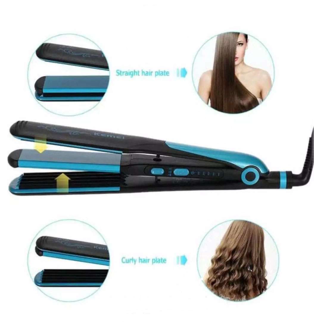 Picture of Kemei KM-2209 Hair Straightener Professional 2 in 1 Ionic Straightening Iron & Curler Styling Tool Curling Irons Hair
