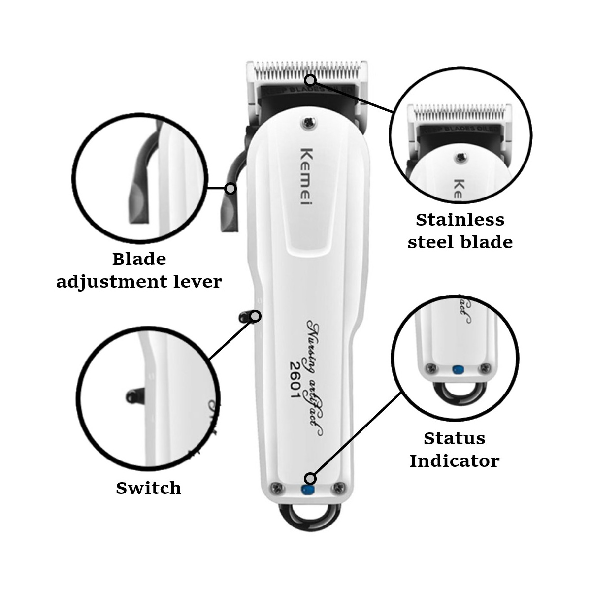 Picture of Kemei Km-2601 Hair Trimmer for Men (White)