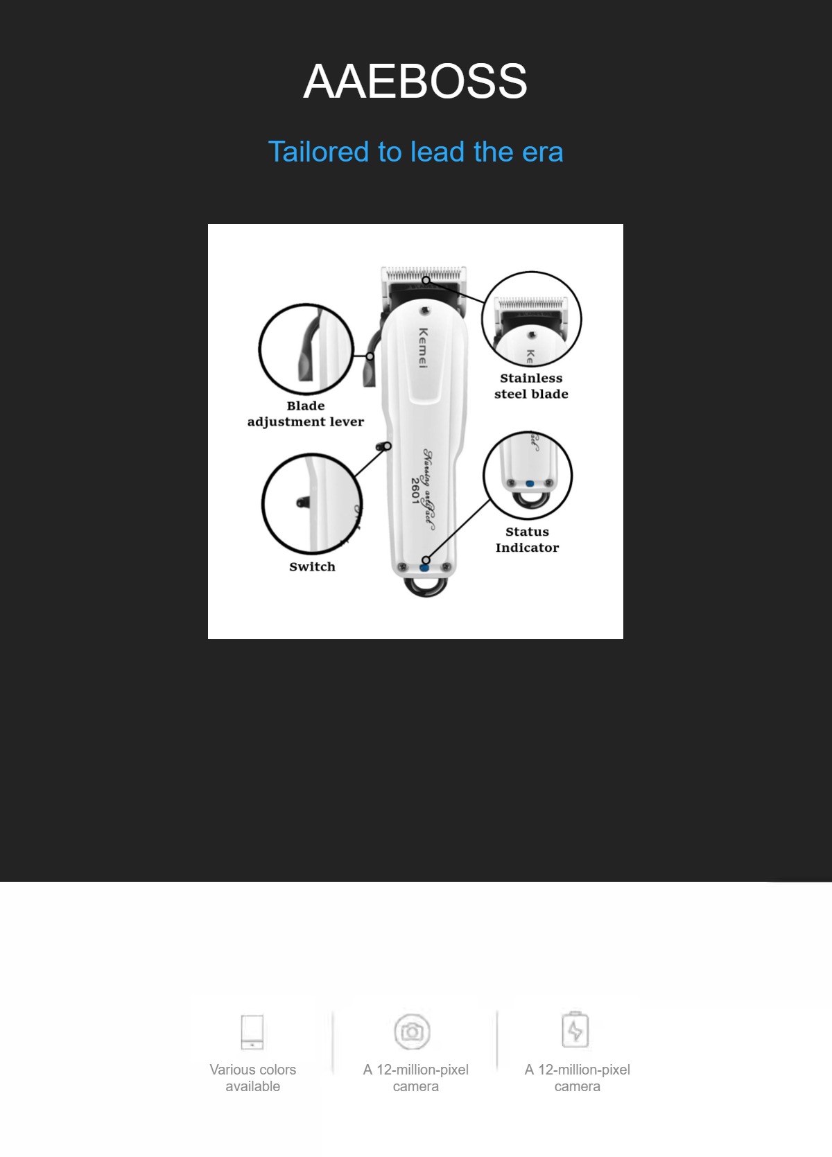 Picture of Kemei Km-2601 Hair Trimmer for Men (White)