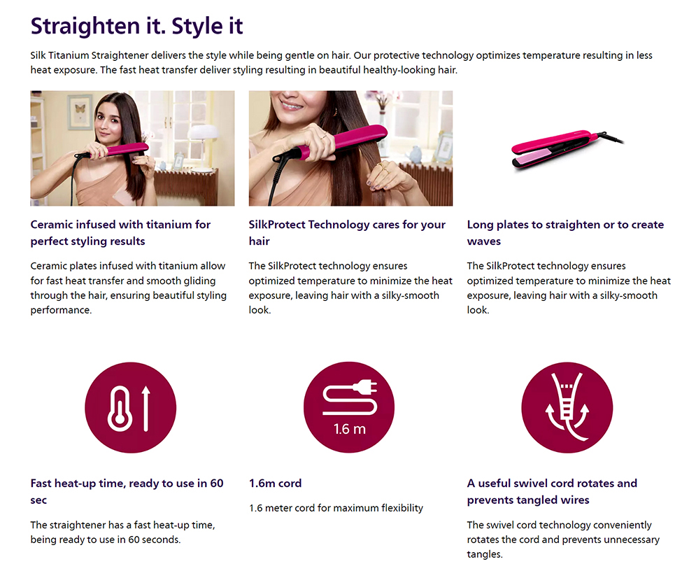Picture of Philips BHS393/00 StraightCare Essential Hair Straightener for Women