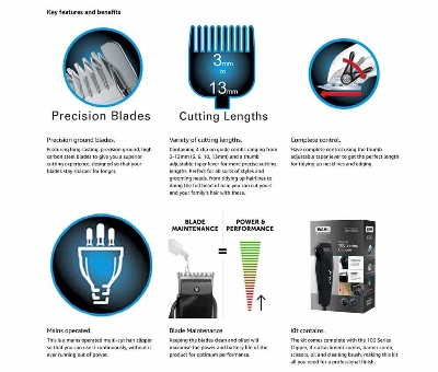 Picture of Wahl 79233-917 GroomEase 100 Series Corded Hair Clipper 10 Piece Kit for Men