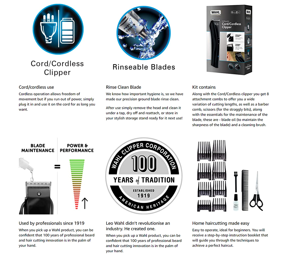 Picture of Wahl 9698-417 GroomEase Cord Cordless Hair Clipper 13 Piece Kit for Men