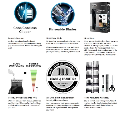 Picture of Wahl 9698-417 GroomEase Cord Cordless Hair Clipper 13 Piece Kit for Men