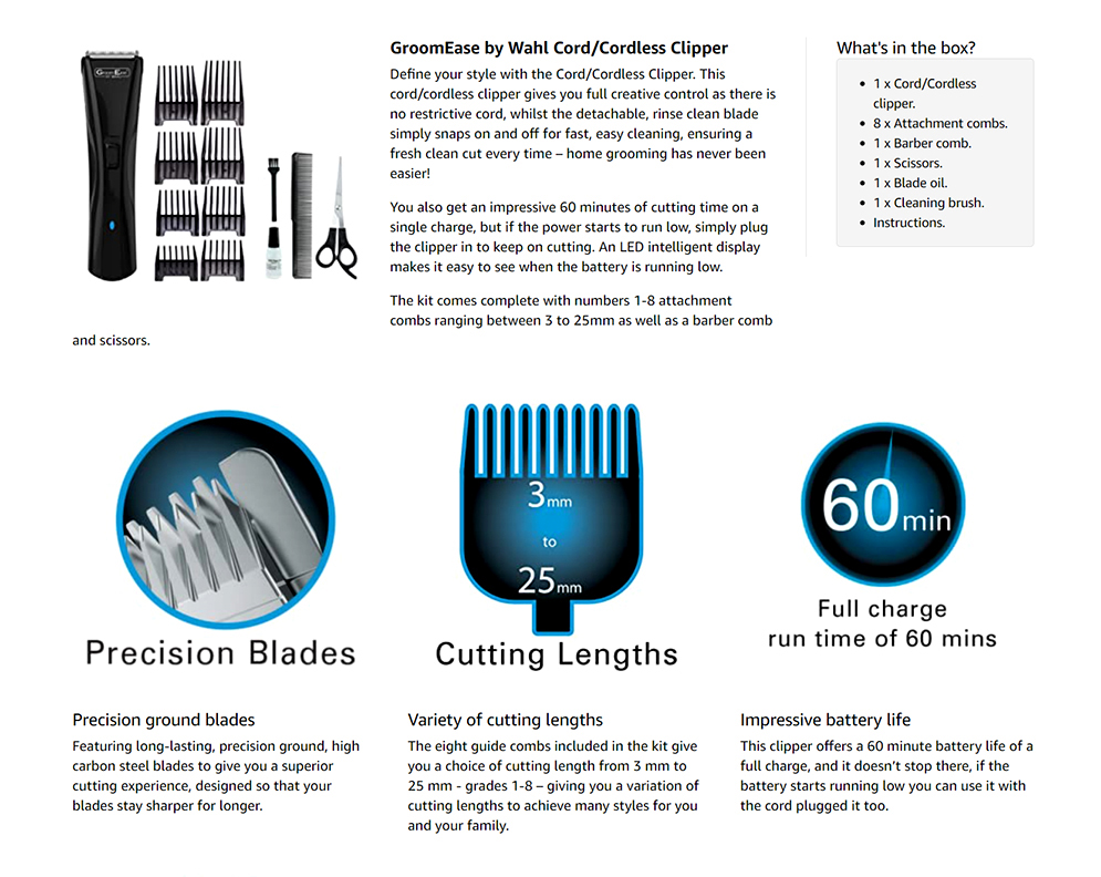 Picture of Wahl 9698-417 GroomEase Cord Cordless Hair Clipper 13 Piece Kit for Men