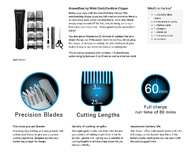 Picture of Wahl 9698-417 GroomEase Cord Cordless Hair Clipper 13 Piece Kit for Men