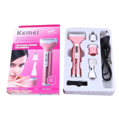 Picture of Kemei KM-6637 Multifunctional 4 in 1 Rechargeable woman body shaver Beard Eyebrow, Nose Trimmer set Female Electric shaver