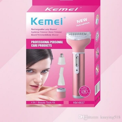 Picture of Kemei KM-6637 Multifunctional 4 in 1 Rechargeable woman body shaver Beard Eyebrow, Nose Trimmer set Female Electric shaver